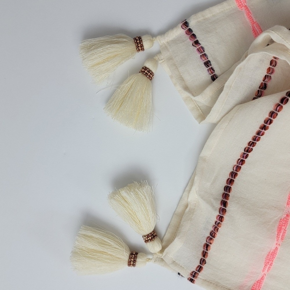 J. Jill Scarf One Size Cream Multi Striped Tassel Trim Bohemian Lightweight NWT - Picture 2 of 8